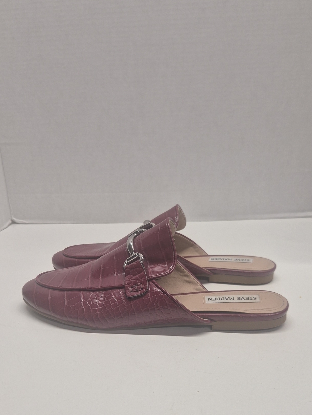 Steve Madden Macrae Croc Embossed Horsebit Mules Slip On Flats Faux Leather 9.5
